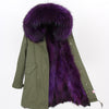 Natural fur lining parka Silver pu coat real fur coat winter jacket women natural raccoon fur collar warm thick parkas