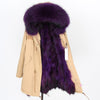 Natural fur lining parka Silver pu coat real fur coat winter jacket women natural raccoon fur collar warm thick parkas