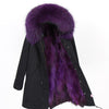 Natural fur lining parka Silver pu coat real fur coat winter jacket women natural raccoon fur collar warm thick parkas