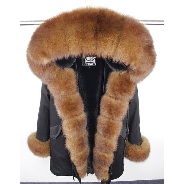 MAO MAO KONG Camouflage winter jacket women outwear thick parkas natural real fox fur collar coat