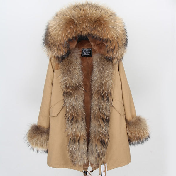 MAO MAO KONG Camouflage winter jacket women outwear thick parkas natural real fox fur collar coat
