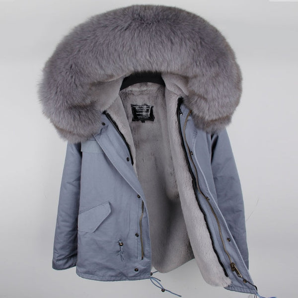 MAO MAO KONG Camouflage winter jacket women outwear thick parkas natural real fox fur collar coat