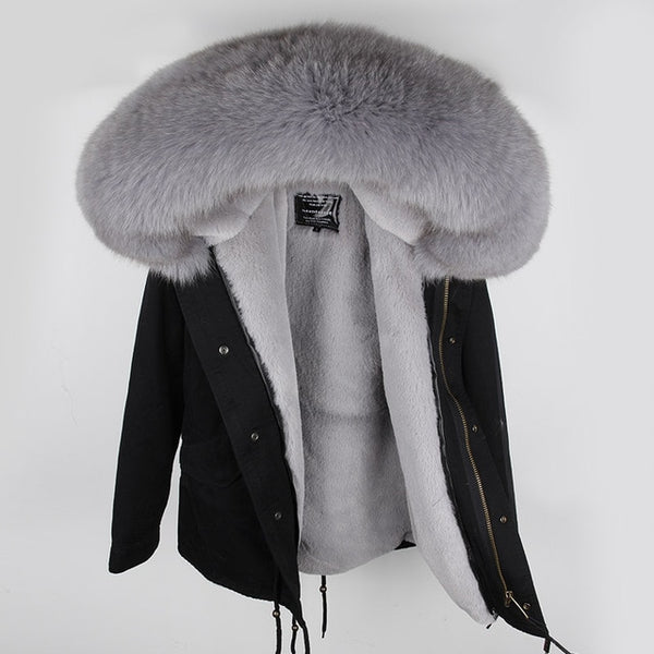 MAO MAO KONG Camouflage winter jacket women outwear thick parkas natural real fox fur collar coat