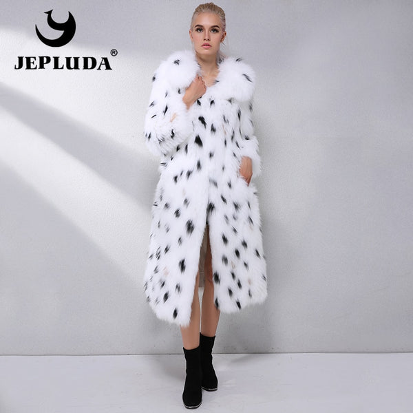 JEPLUDA Latest Fashion Warm Soft Natural Fox Fur Coat long Leopard Print Real Fur Coat Women Winter Coat Real Fur Jacket Women
