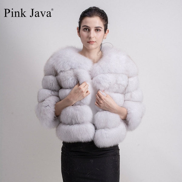 Pink Java QC1801 FREE SHIPPING real fox fur coat women winter thick fur jacket short fur coat wholesale genuine fox short sleeve