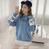 JKKUCOCO Women Hooded Sweatshirt Pocket Letter Loose sweatshirts Women hoodie pullovers Cartoon Print Fleece Warm Winter Hoodies
