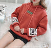 JKKUCOCO Women Hooded Sweatshirt Pocket Letter Loose sweatshirts Women hoodie pullovers Cartoon Print Fleece Warm Winter Hoodies