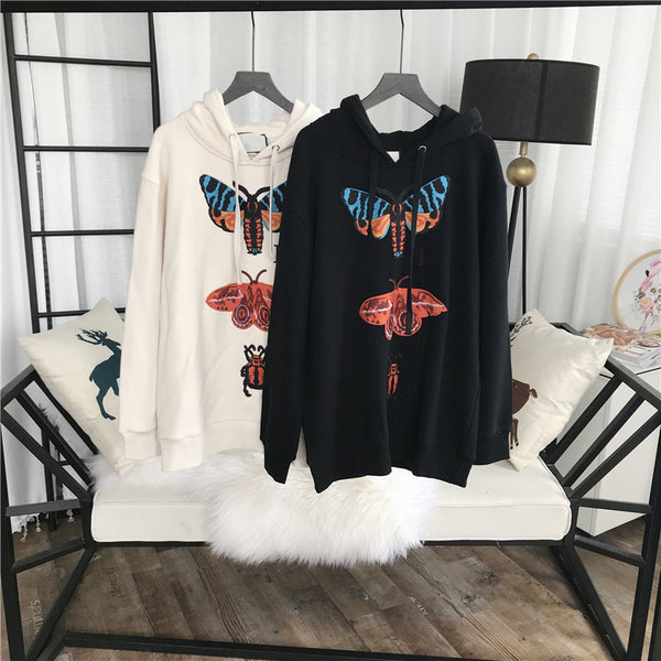 Women Fashion Casual Clothes Long Sleeve Elegant Embroidery Print Hooded Pullovers 2018 New Arrival Loose Unisex Hoodies
