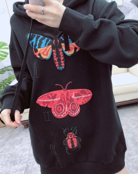Women Fashion Casual Clothes Long Sleeve Elegant Embroidery Print Hooded Pullovers 2018 New Arrival Loose Unisex Hoodies