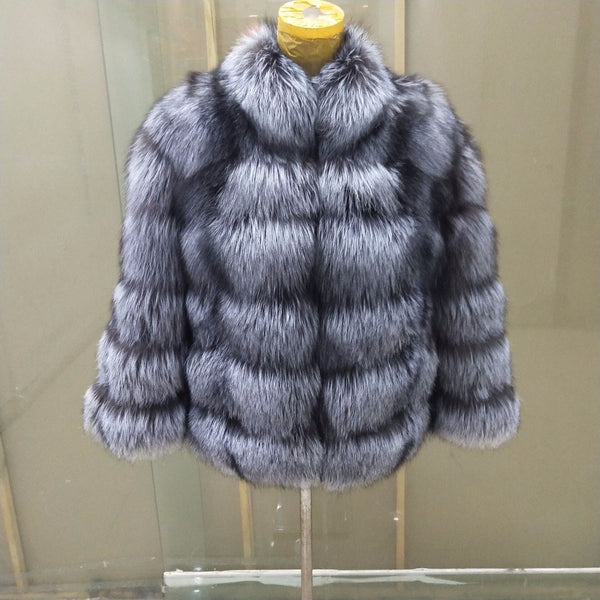 New brand winter true natural fox fur coat thick silver fox women's jacket fox fur coat collar