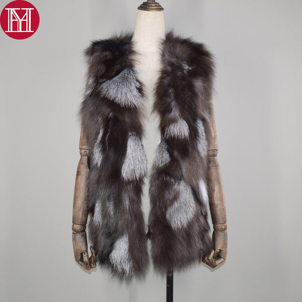 hot sale women autumn winter genuine real sliver fox fur vest 100% real natural fox fur sleeveless coat lady real fox fur gilet