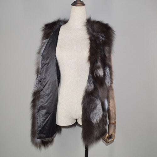 hot sale women autumn winter genuine real sliver fox fur vest 100% real natural fox fur sleeveless coat lady real fox fur gilet