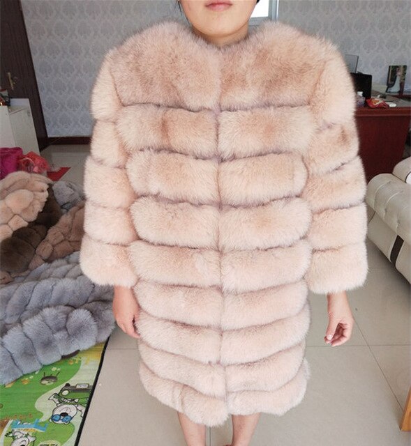 New Brand Winter Real Blue Fox Fur Coat Thick Warm Imitation Of Sables Women's Light Brown Long Jacket The fox fur Coat