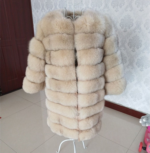 New Brand Winter Real Blue Fox Fur Coat Thick Warm Imitation Of Sables Women's Light Brown Long Jacket The fox fur Coat