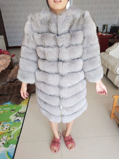 New Brand Winter Real Blue Fox Fur Coat Thick Warm Imitation Of Sables Women's Light Brown Long Jacket The fox fur Coat