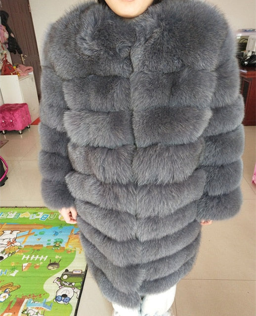 New Brand Winter Real Blue Fox Fur Coat Thick Warm Imitation Of Sables Women's Light Brown Long Jacket The fox fur Coat