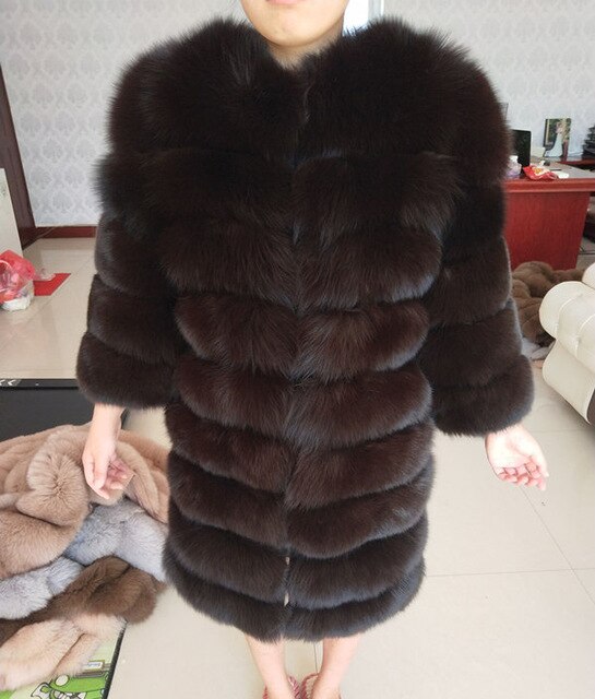 New Brand Winter Real Blue Fox Fur Coat Thick Warm Imitation Of Sables Women's Light Brown Long Jacket The fox fur Coat