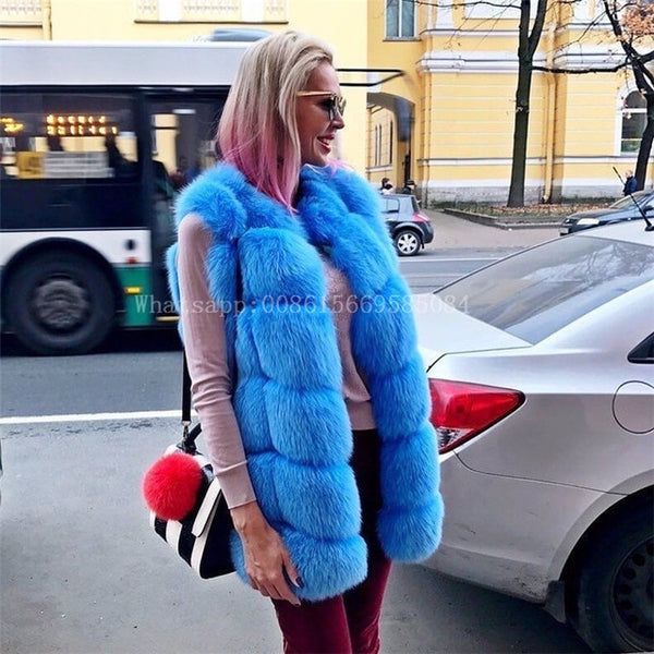 100% Real Fox Fur Vest Natural Whole Fox Fur Vest Gilet Women gilet en fourrure de renard Coat Plus Size S-6XL
