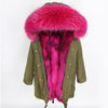 Natural fur lining parka Silver pu coat real fur coat winter jacket women natural raccoon fur collar warm thick parkas