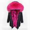 Natural fur lining parka Silver pu coat real fur coat winter jacket women natural raccoon fur collar warm thick parkas