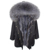 Natural fur lining parka Silver pu coat real fur coat winter jacket women natural raccoon fur collar warm thick parkas