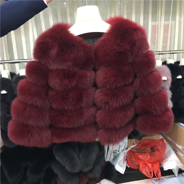 Women Warm Real Fox Fur Coat Short Slim Winter Genuine Fur Jacket Fashion Outwear Luxury Natural Fox Fur Coat For Girls FC-034