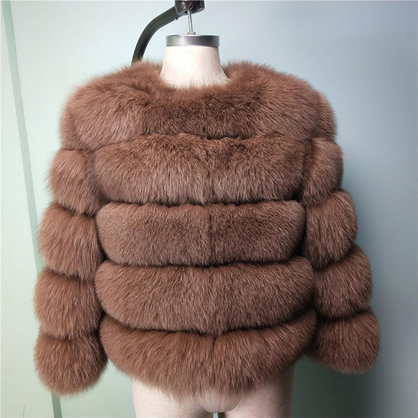 Women Warm Real Fox Fur Coat Short Slim Winter Genuine Fur Jacket Fashion Outwear Luxury Natural Fox Fur Coat For Girls FC-034