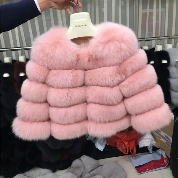 Women Warm Real Fox Fur Coat Short Slim Winter Genuine Fur Jacket Fashion Outwear Luxury Natural Fox Fur Coat For Girls FC-034