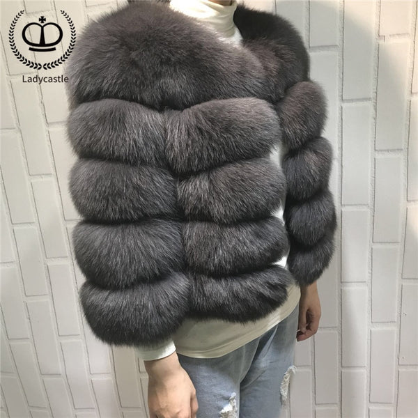 Women Warm Real Fox Fur Coat Short Slim Winter Genuine Fur Jacket Fashion Outwear Luxury Natural Fox Fur Coat For Girls FC-034