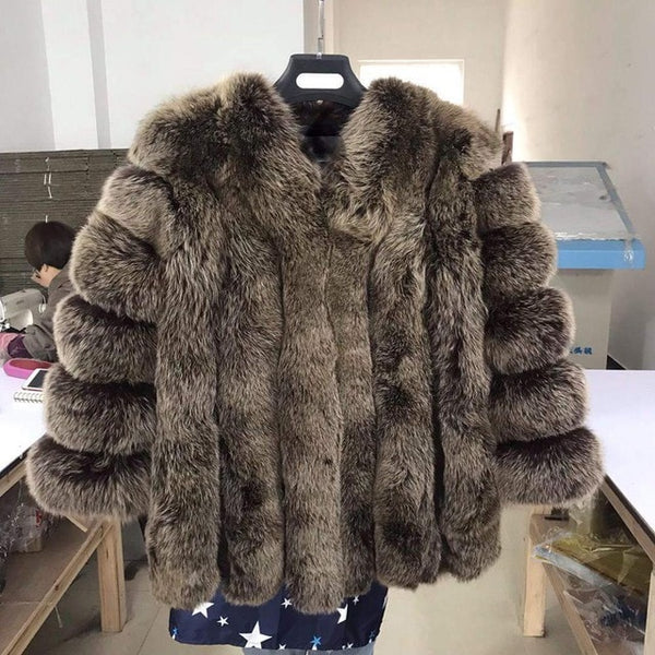 pink java QC8128 2017 new arrival FREE SHIPPING  women winter real fox fur coat  hot sale big fur long sleeve