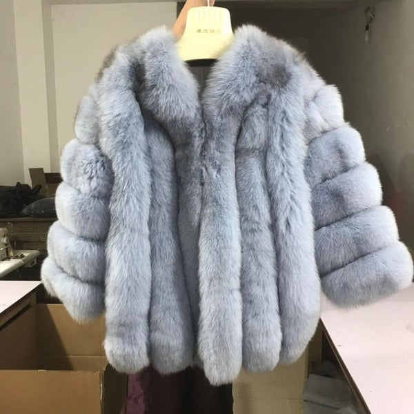 pink java QC8128 2017 new arrival FREE SHIPPING  women winter real fox fur coat  hot sale big fur long sleeve