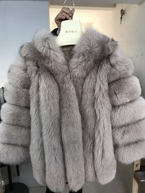 pink java QC8128 2017 new arrival FREE SHIPPING  women winter real fox fur coat  hot sale big fur long sleeve