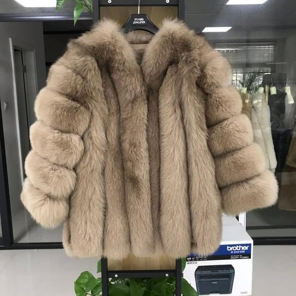 pink java QC8128 2017 new arrival FREE SHIPPING  women winter real fox fur coat  hot sale big fur long sleeve