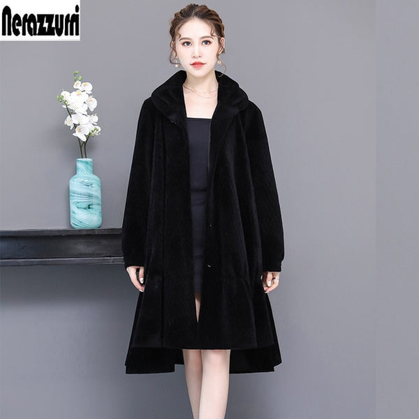 Nerazzurri Real fur coat women winter 2019 long large size oversize sheep fur jacket 5xl 6xl 7xl warm sheared lamb fur overcoat