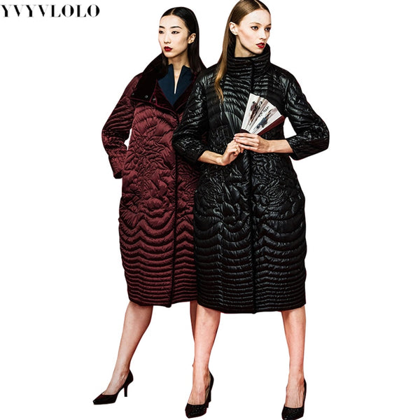 YVYVLOLO 2019 High quality embroidery women winter jacket coat long Loose Parkas women down winter coat Warm winter jacket