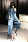 Changpleat 2018 loose women sets Miyak Pleated fashion Solid wide leg pants and T-shirts Two pieces Female Suits Plus Size Tide