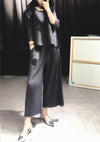 Changpleat 2018 loose women sets Miyak Pleated fashion Solid wide leg pants and T-shirts Two pieces Female Suits Plus Size Tide