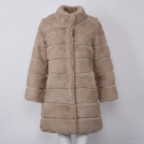 Jancoco Max 2019 New Winter Real Rabbit Fur Jacket Warm Soft Long Fur Coat Women Christmas Dress S1675
