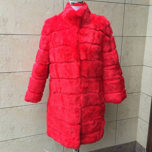Jancoco Max 2019 New Winter Real Rabbit Fur Jacket Warm Soft Long Fur Coat Women Christmas Dress S1675