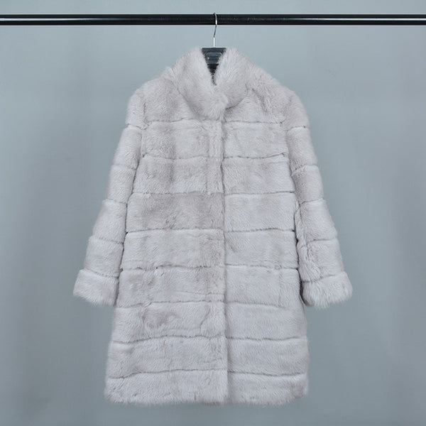 Jancoco Max 2019 New Winter Real Rabbit Fur Jacket Warm Soft Long Fur Coat Women Christmas Dress S1675