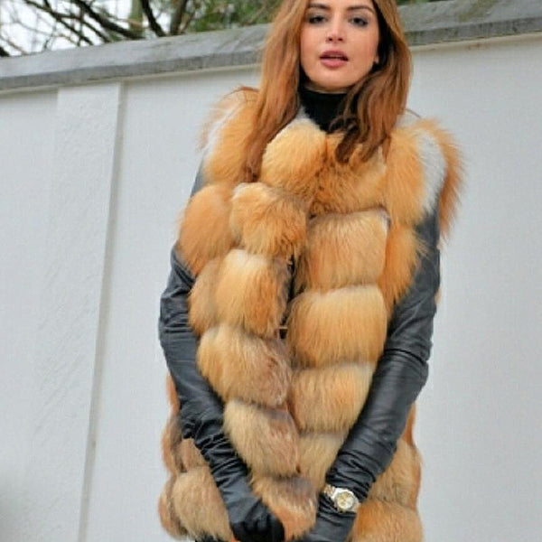 2019ladies new red fox fur vest natural fox fur real fox fur vest casual fashion warm autumn and winter European street style
