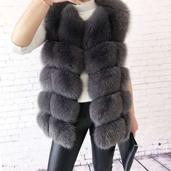 Women's high quality real fox fur vest 100% natural real fur 2019 fashion fur coat jacket vest Genuine Leather coat
