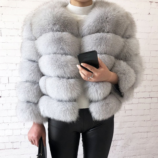 2019 new style real fur coat 100% natural fur jacket female winter warm leather fox fur coat high quality fur vest Free shipping