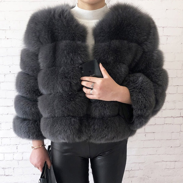 2019 new style real fur coat 100% natural fur jacket female winter warm leather fox fur coat high quality fur vest Free shipping